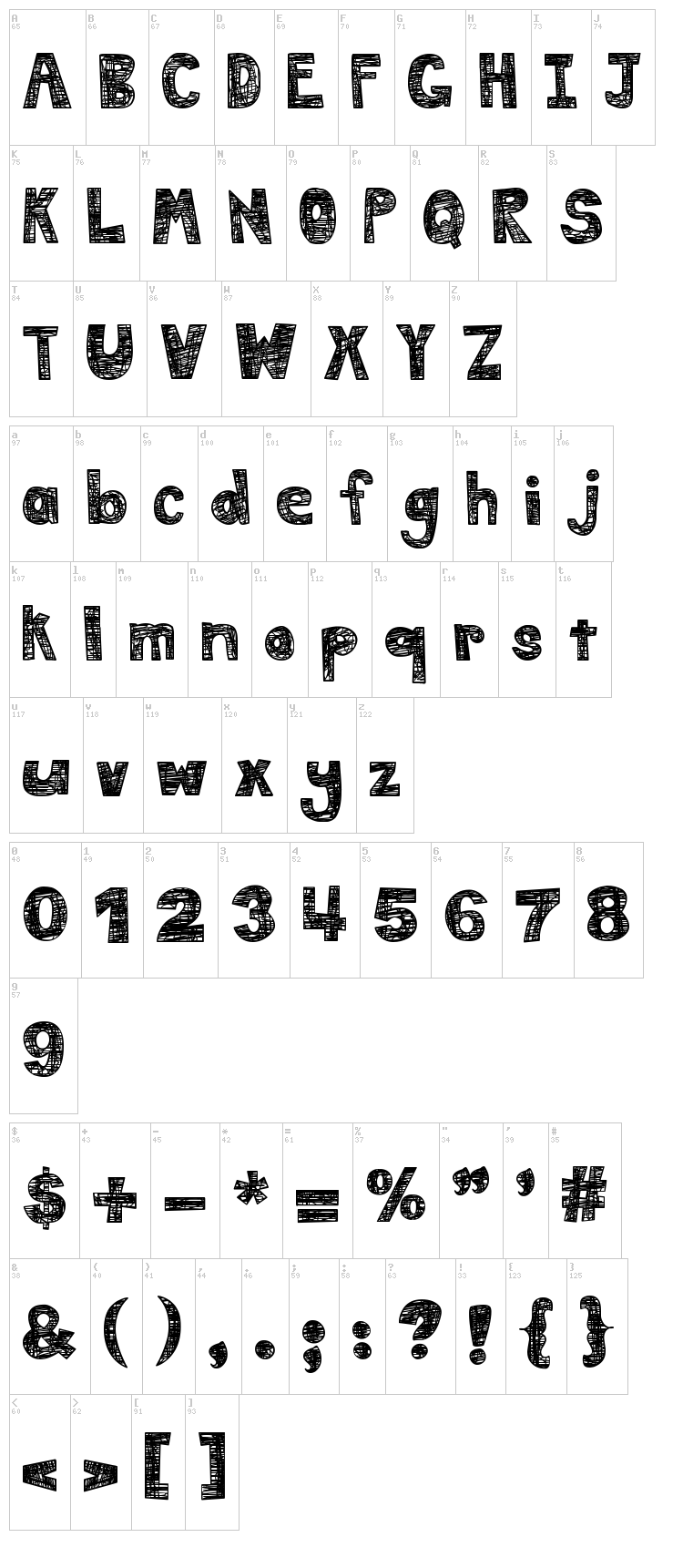 DJB Mess In My Head font map